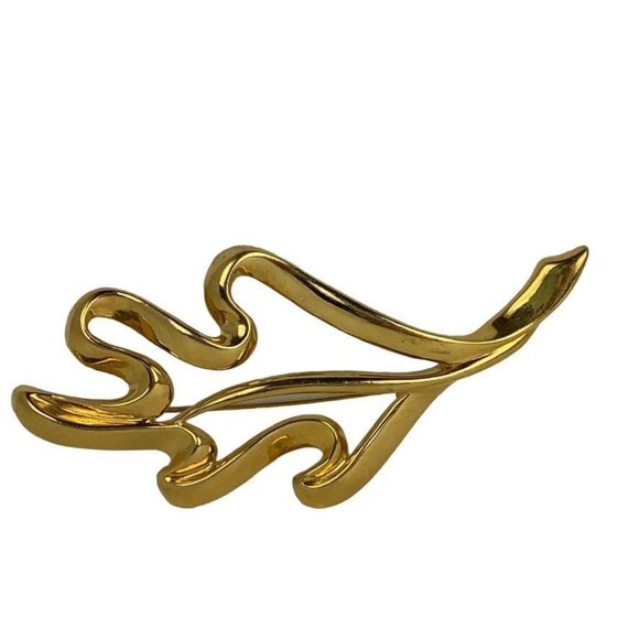 Vintage Trifari Gold Tone Modernist Stylized Oak Leaf Silhouette Pin Brooch 3.5" - Picture 6 of 8